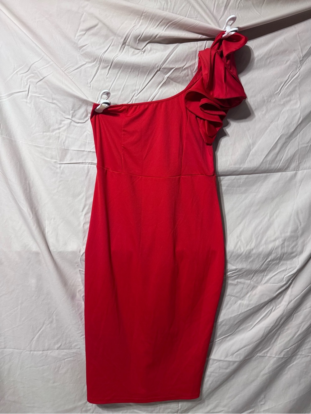 Source Unknown One-Shoulder Red Ruffle Cocktail Dress